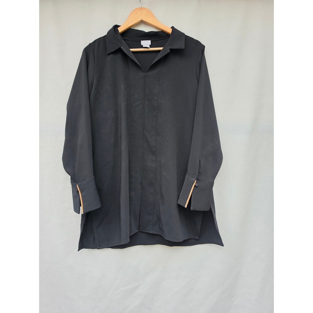 Chicos Blouse Womens 1 Black Stretch Split Cuff High Low Lagenlook Office Chic